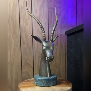 Hollywood Regency Brass Gazelle
Sculpture with Exotic Marble Base, c.
1970's